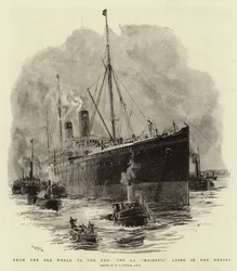 Du Vieux Monde au Nouveau, le S S Majestic dans la Mersey
